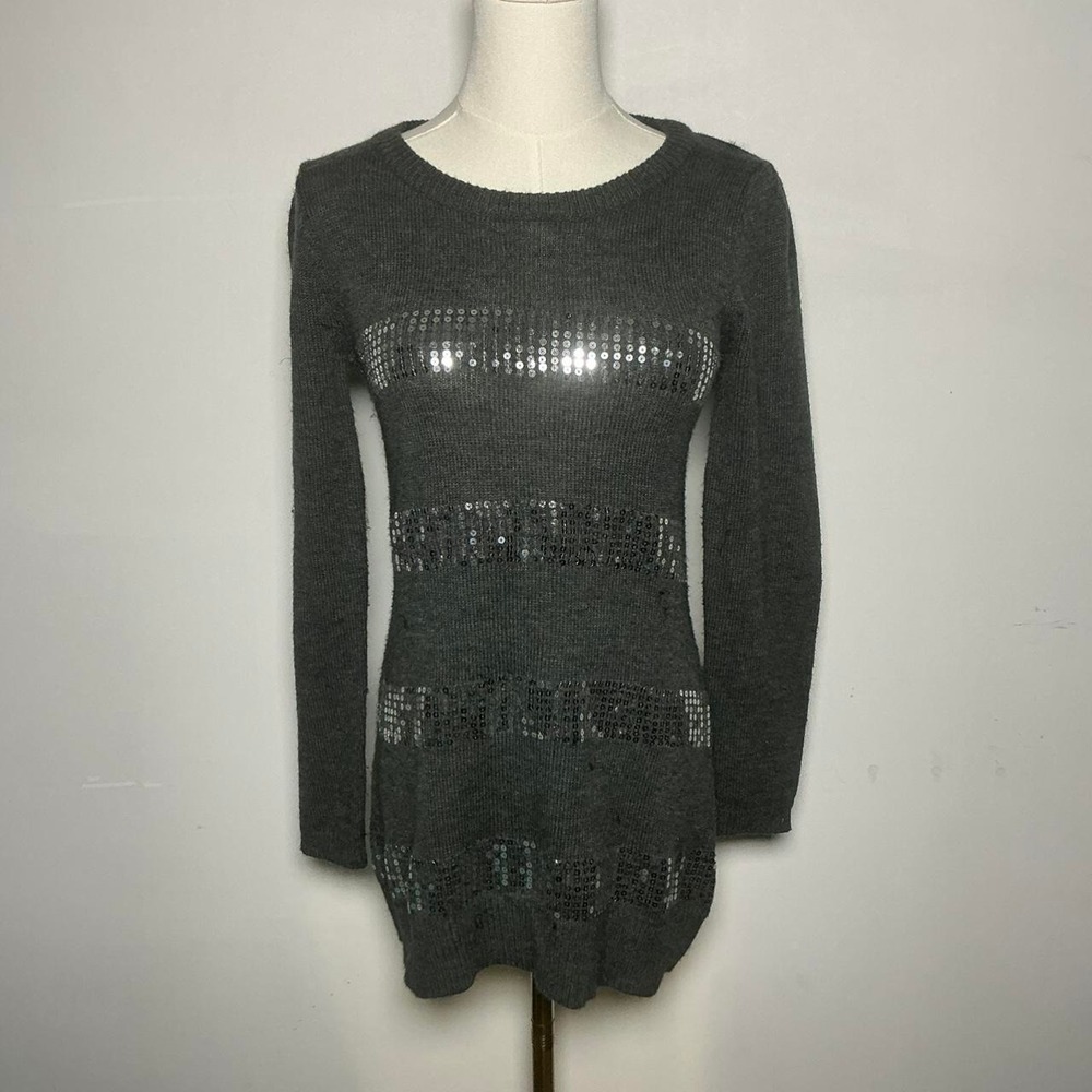 Route 66 grey sequin long sleeve sweater top size large y2k casual retro